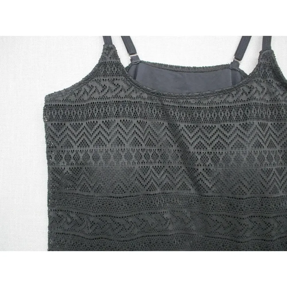 Black Patterned‎ Lace Sheer BOHO Asymmetrical Layered Swim Top Womens Size XXL